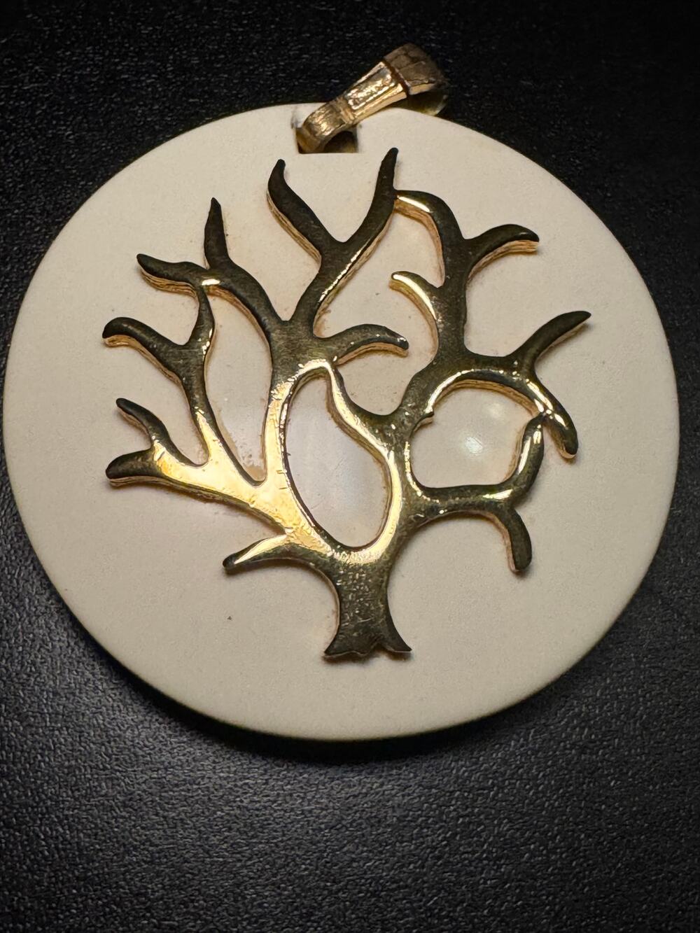 Crown Trifari Vintage White Lucite Gold Tone Tree Pendant